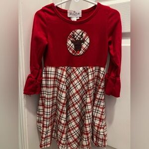 Festive Red Plaid Reindeer Marie Nicole Kids Dress